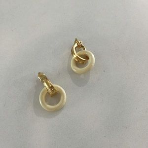 Vintage clip with cream hoops that can be worn together or just gold hoop.